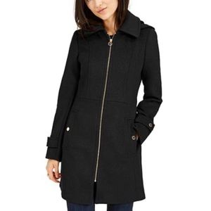 Michael Kors Black Wool Blend Hooded Coat